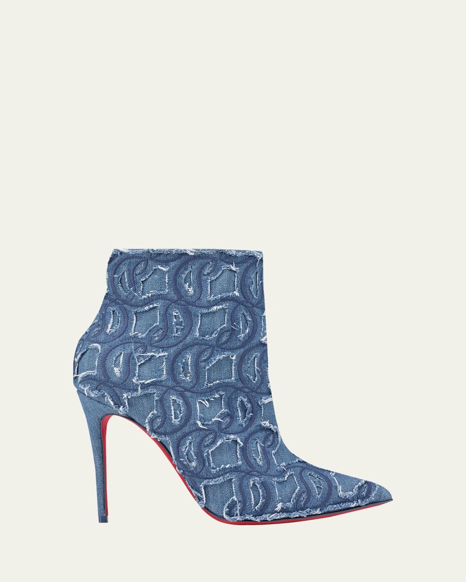 So Kate Embroidered Denim Red Sole Booties